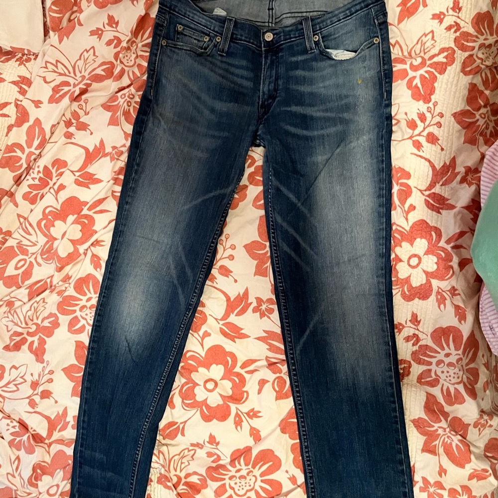 Levi’s too super low rise 524 jeans size 13 medium blue worn distressed look